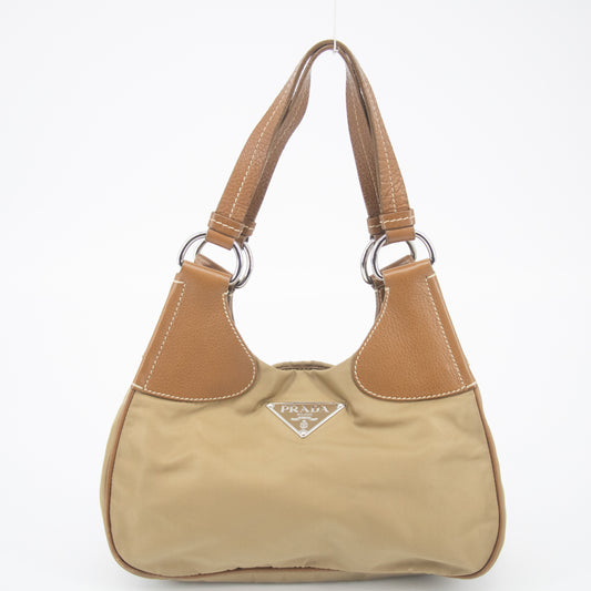 Prada Nylon Tessuto Brown Triangle Logo Hobo Shoulder Bag  #2257