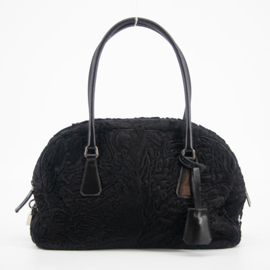 Prada Black Fur Boston Bag  #2272