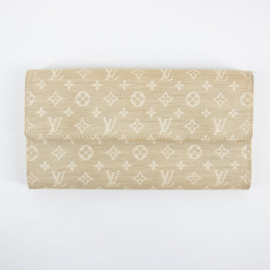 Louis Vuitton Beige Monogram Mini lin Portefeuille Sarah Wallet  #2283