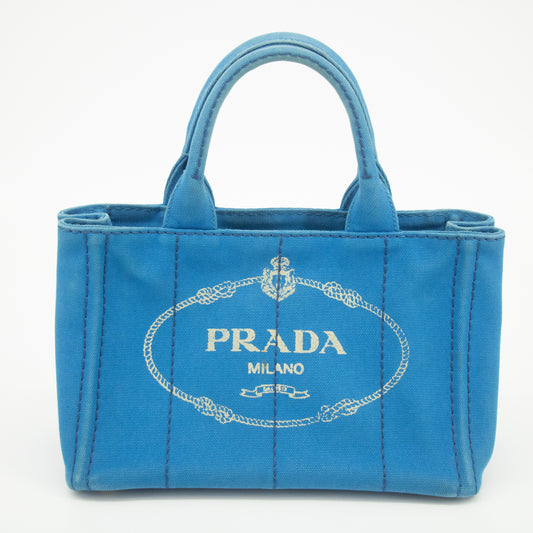 Prada Cobalt Canvas Capapa Logo Tote Small 2Way Handbag #2292