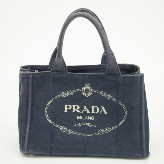 Prada Navy Canvas Capapa Logo Tote Small 2Way Handbag #2314