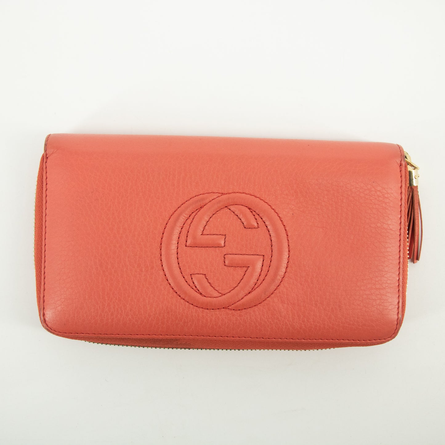 Gucci Coral Pink Soho Interlocking G Leather Round Zipper Long Wallet #2363