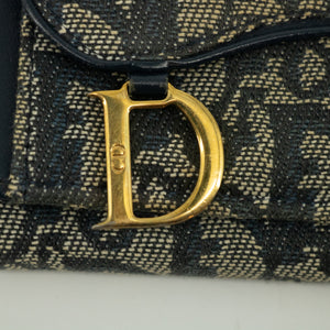 Christian Dior Navy Trotter Saddle Canvas x Leather Compact Wallet-#2370