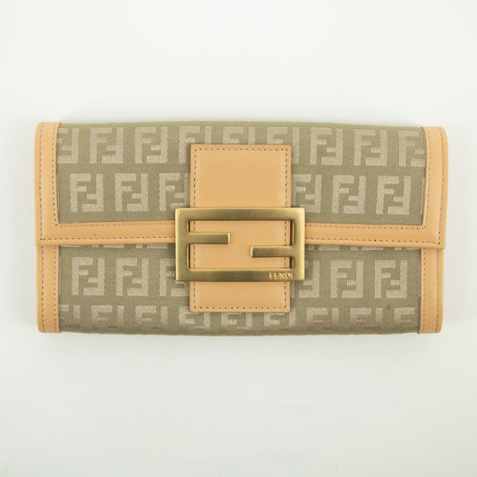 Fendi Beige Zucca Zucchino Mamma Canvas x Leather Long Wallet #2374