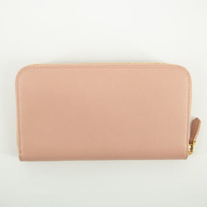 Prada Pink Saffiano Leather Ribbon Round Zipper Long Wallet #2383