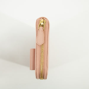 Prada Pink Saffiano Leather Ribbon Round Zipper Long Wallet #2383