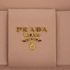 Prada Pink Saffiano Leather Ribbon Round Zipper Long Wallet #2383