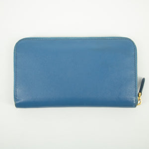 Prada Blue Saffiano Leather Round Zipper Long Wallet #2385