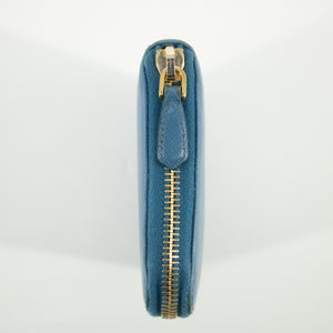 Prada Blue Saffiano Leather Round Zipper Long Wallet #2385