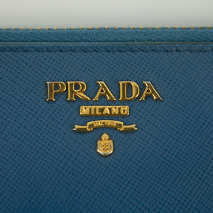 Prada Blue Saffiano Leather Round Zipper Long Wallet #2385
