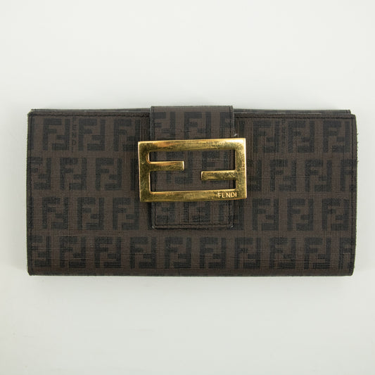 Fendi Brown Zucca Pattern PVC Long Wallet #2398