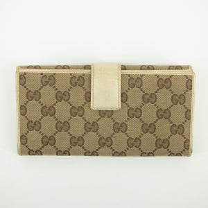 Gucci Beige Sherry Line GG Canvas x Leather Ribbon Long Wallet #2412