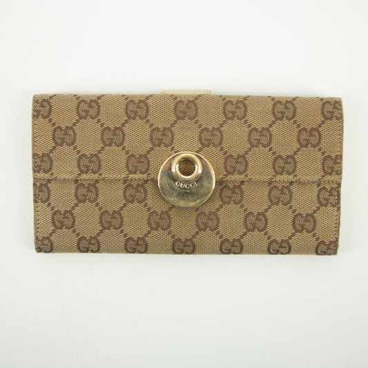 Gucci Brown x Ivory GG Canvas x Leather Long Wallet  #2418