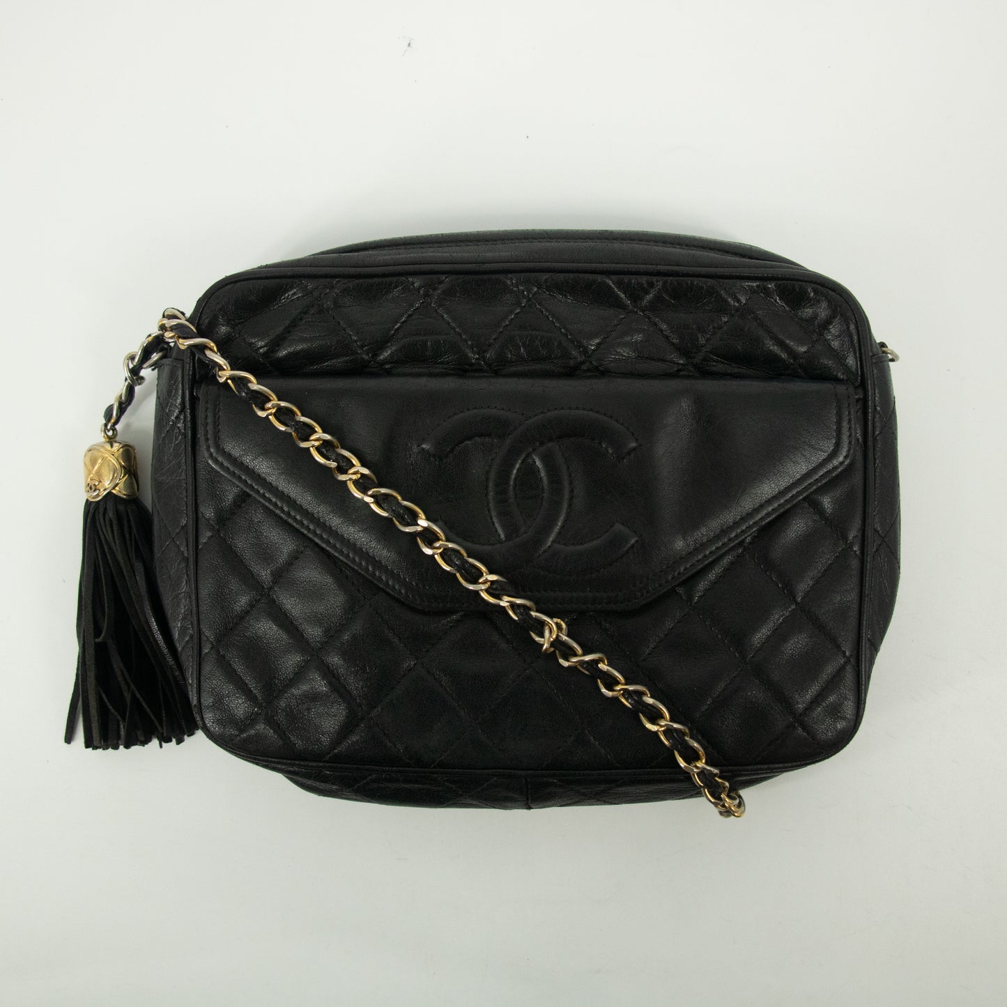 Chanel Lamb Skin Quilted Black Camera Crossbody Bag #2531