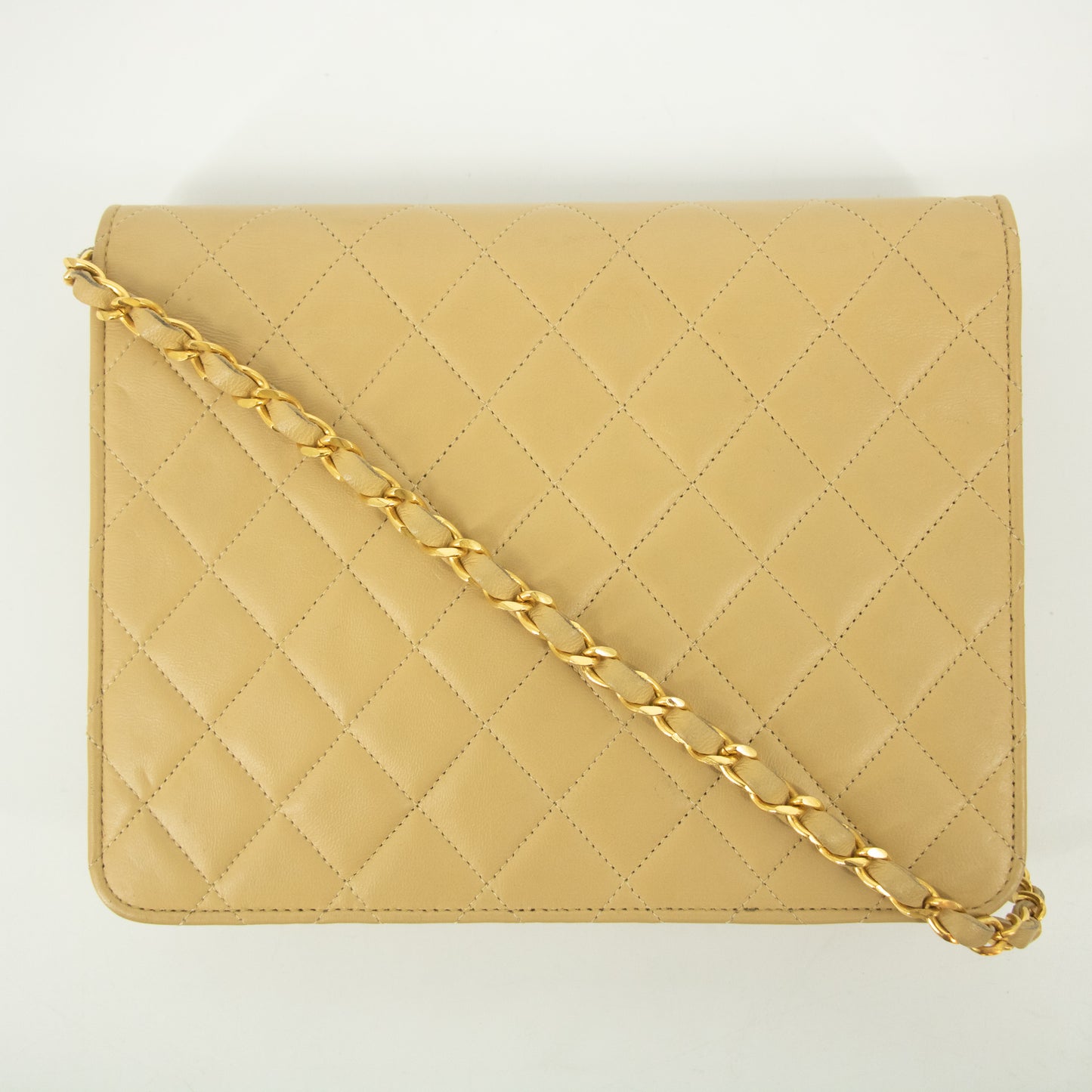 Chanel Lamb Skin Beige Single Flap Gold Hardware Shoulder Bag #2545