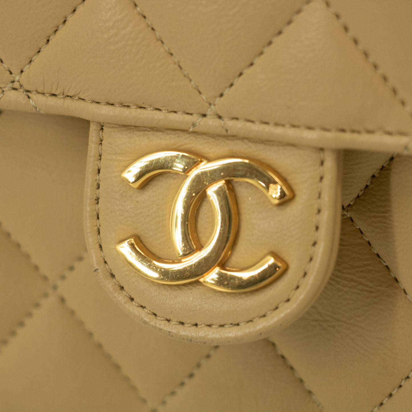 Chanel Lamb Skin Beige Single Flap Gold Hardware Shoulder Bag #2545