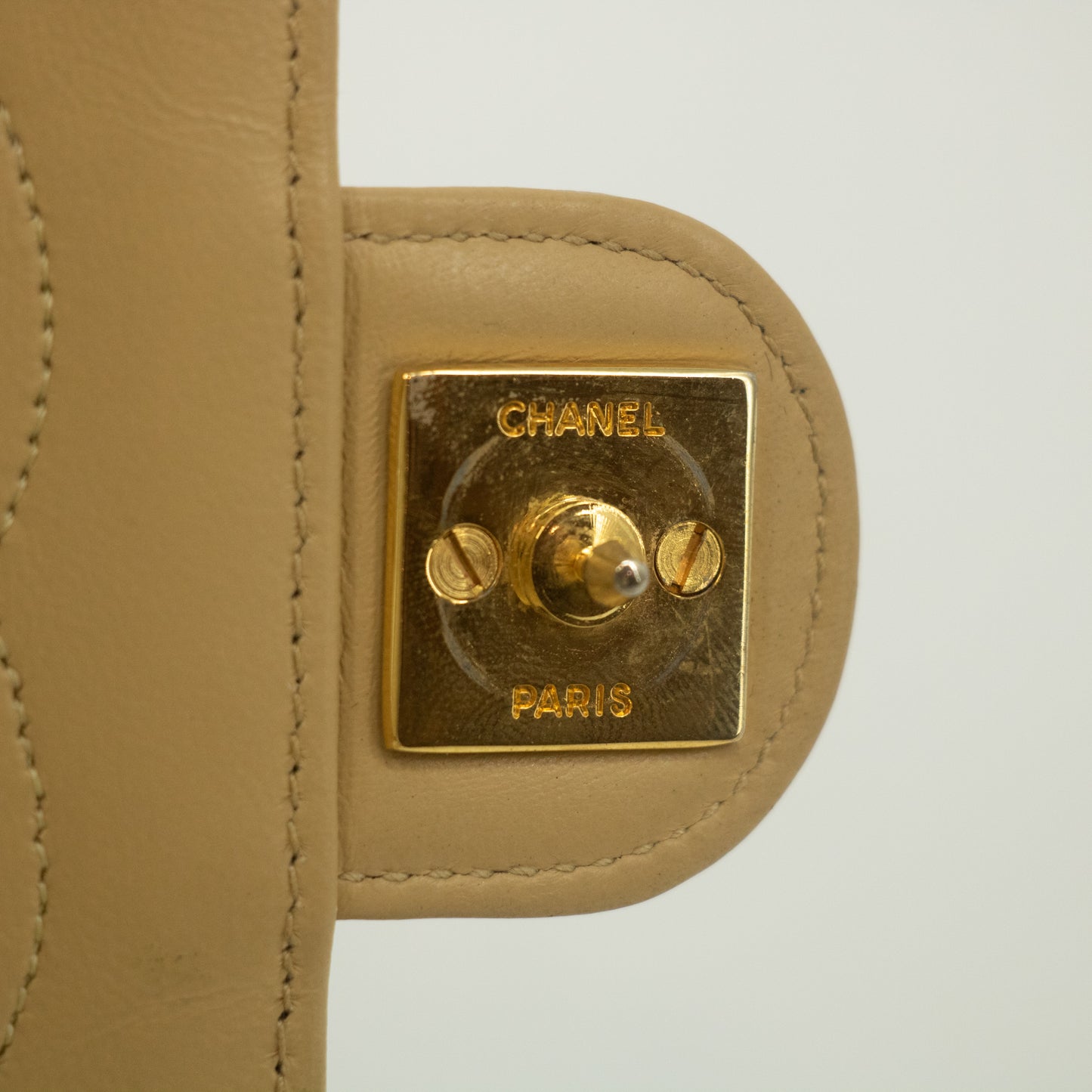 Chanel Lamb Skin Beige Single Flap Gold Hardware Shoulder Bag #2545