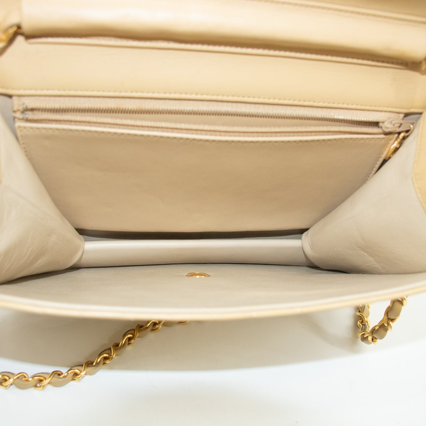 Chanel Lamb Skin Beige Single Flap Gold Hardware Shoulder Bag #2545