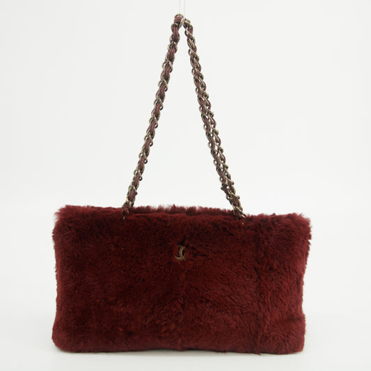 Chanel CC Burgundy Lapin Rabbit Fur Chain Tote Bag 6 Series  #2621