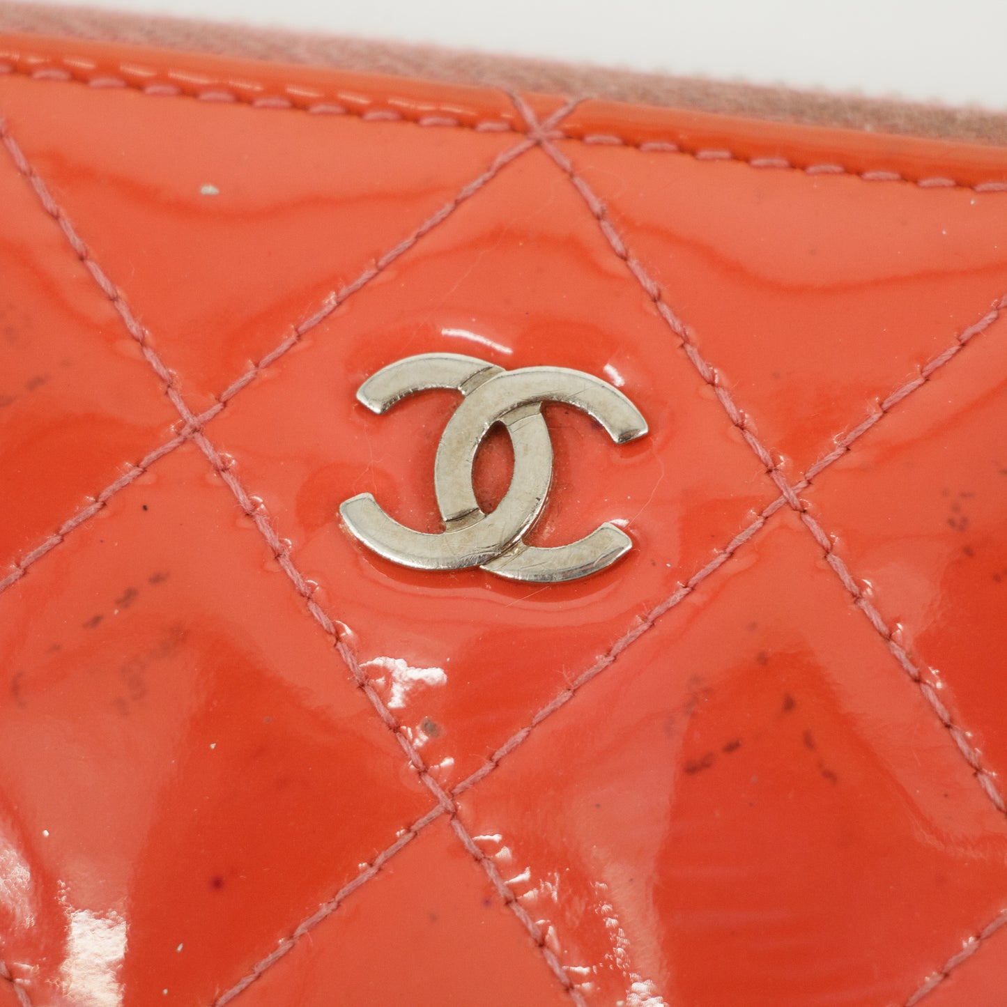 Chanel Pink Coco Mark Matelasse Patent Leather Round Zipper Long Wallet #2631