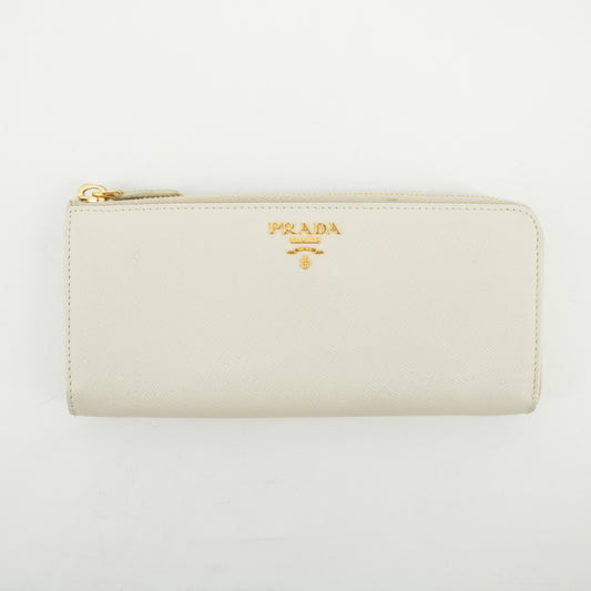 Prada Ivory Saffiano Leather L-shaped Zipper Long Wallet  #2632