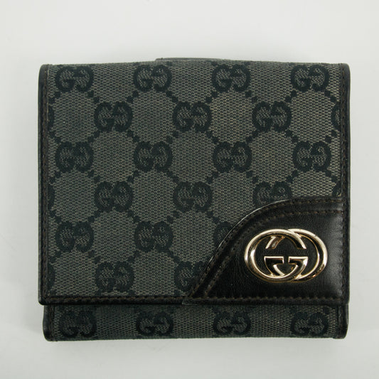 Gucci Black GG Canvas x Leather Compact Wallet #2647