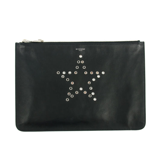 Givenchy Black Leather Star Clutch Bag #2661