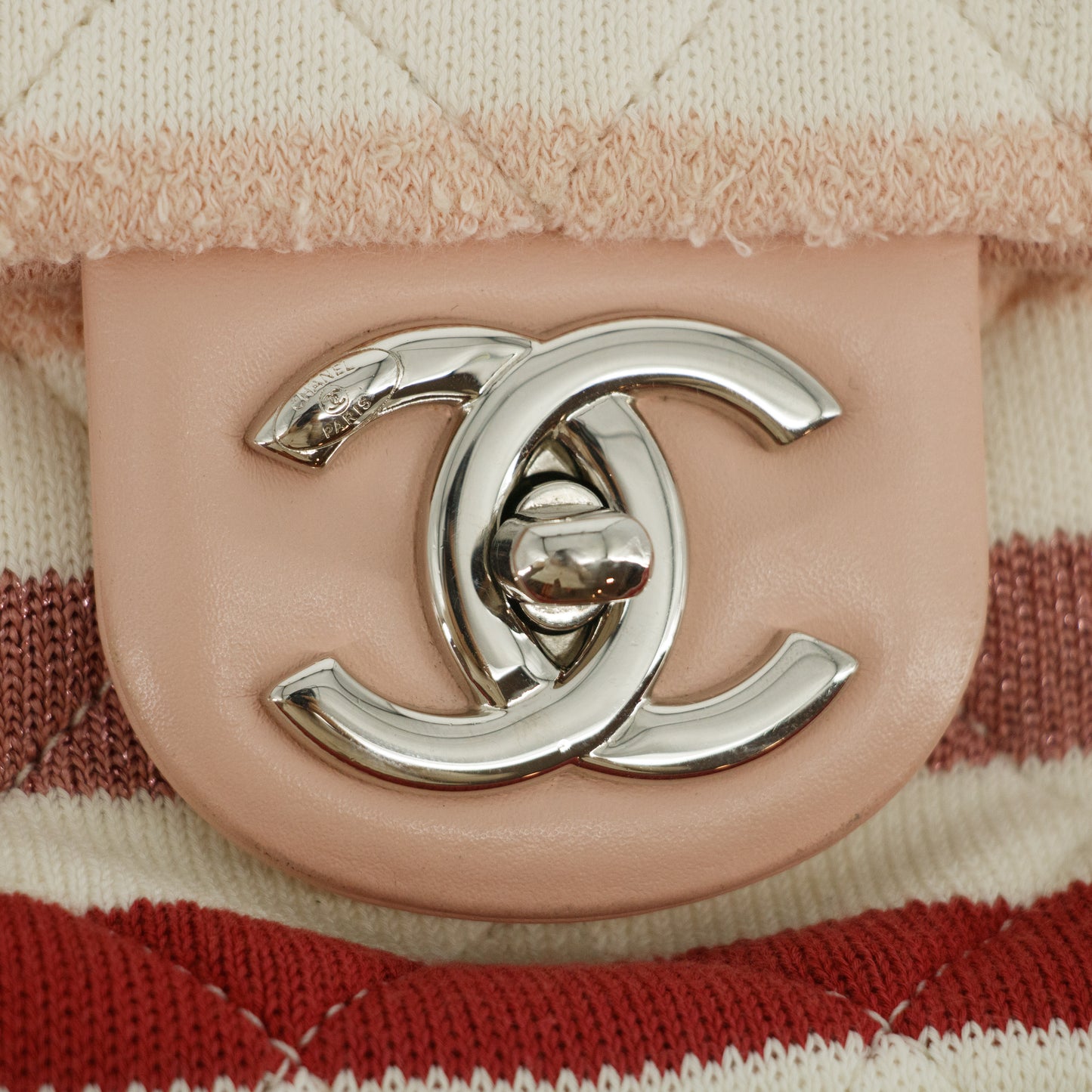 Chanel 2Way Cotton Rope Flap Bag Quilted Striped Jersey Medium 26 Series #2667