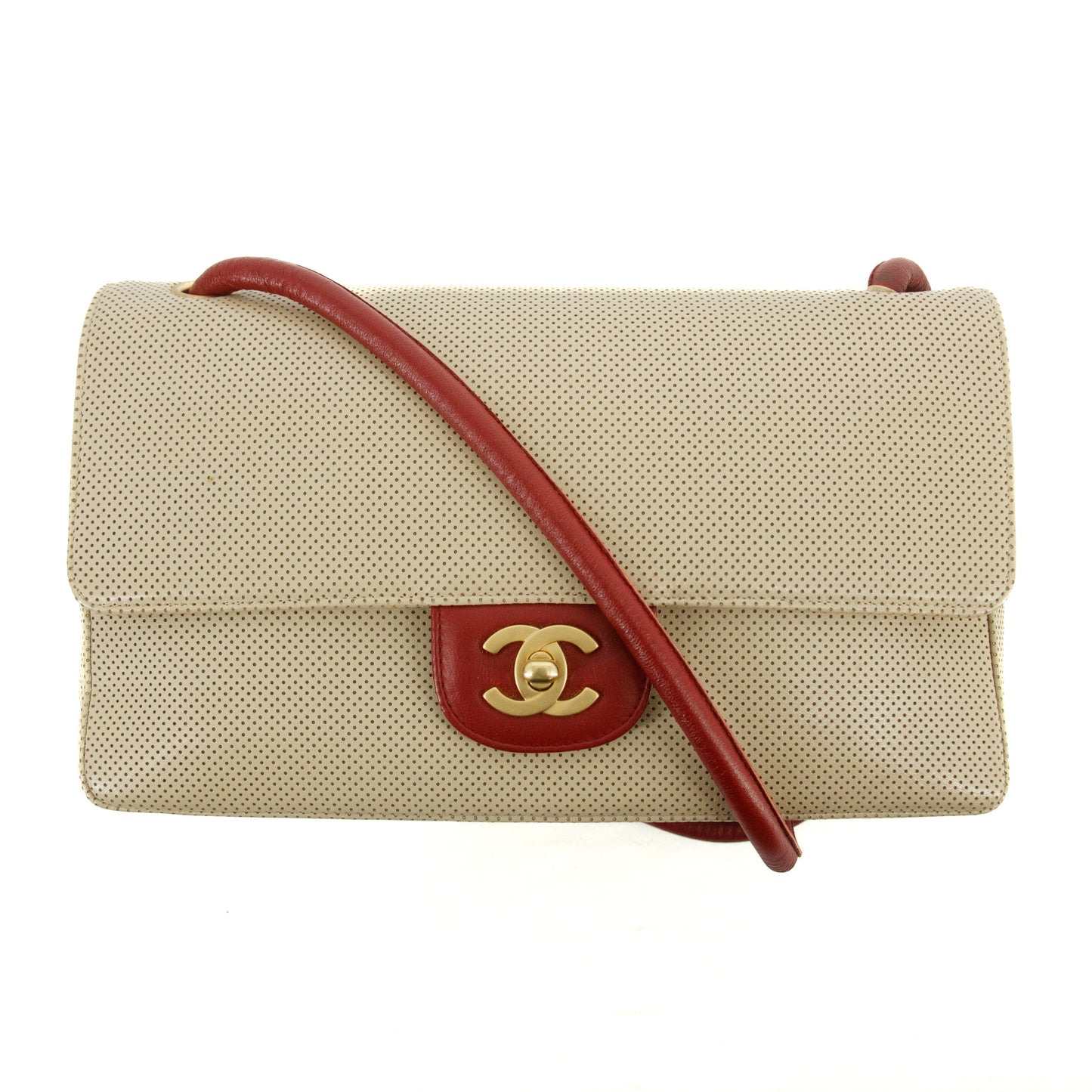 Chanel CC Mark Punching Bicolor Flap Shoulder Bag Beige / Red 6 Series  #2674