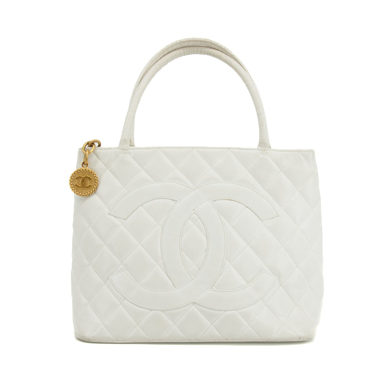 Chanel Caviar Skin Reprint Medallion Tote Bag White 2 Series #2678