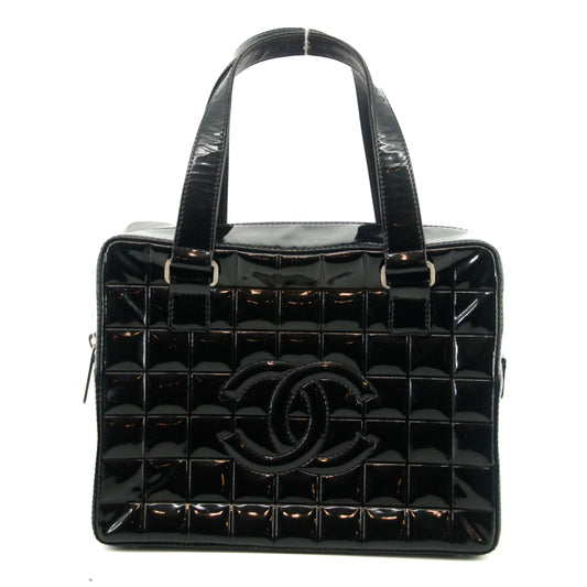 Chanel Chocolate Bar Black Patent Bowling Bag  #2710