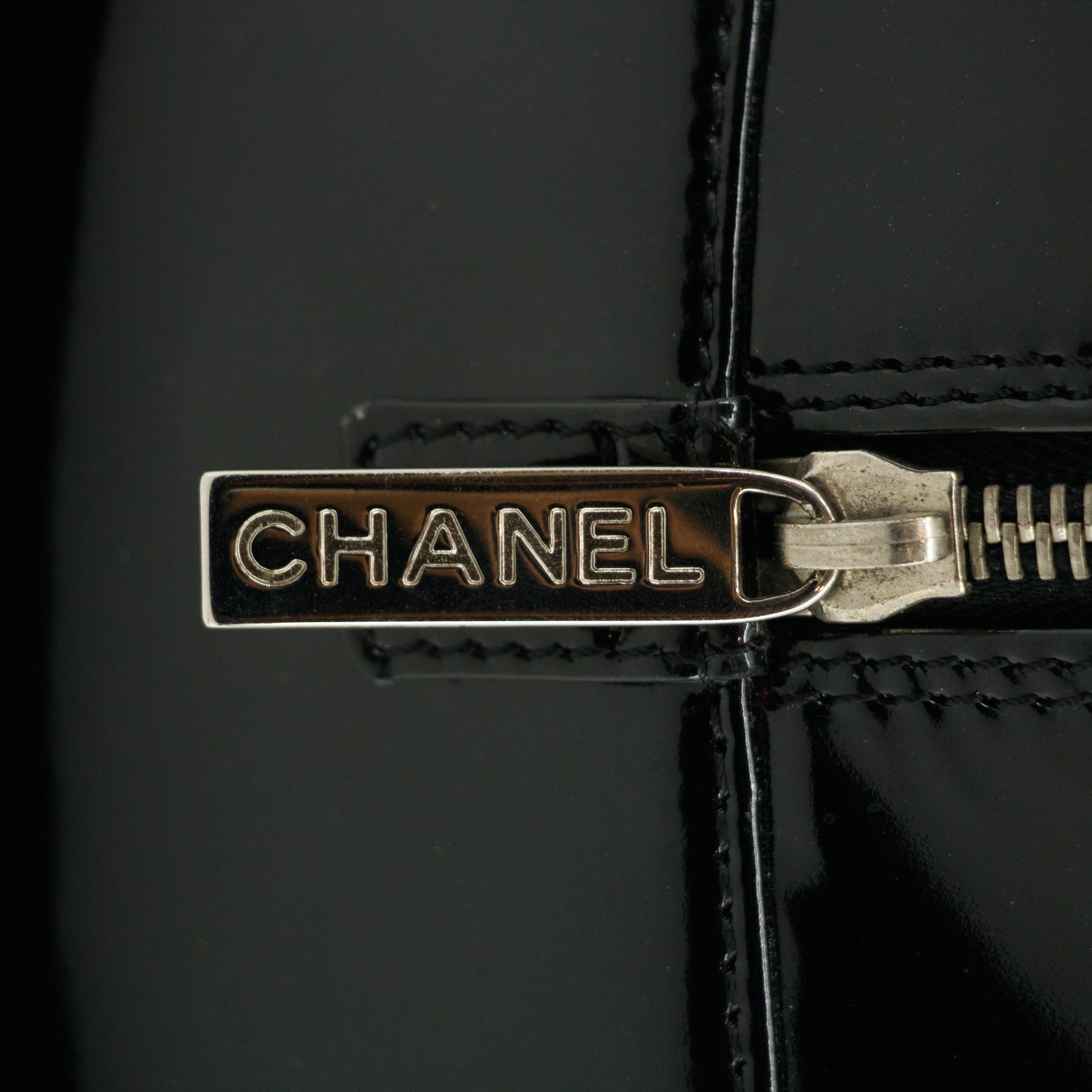 Chanel Chocolate Bar Black Patent Bowling Bag  #2710