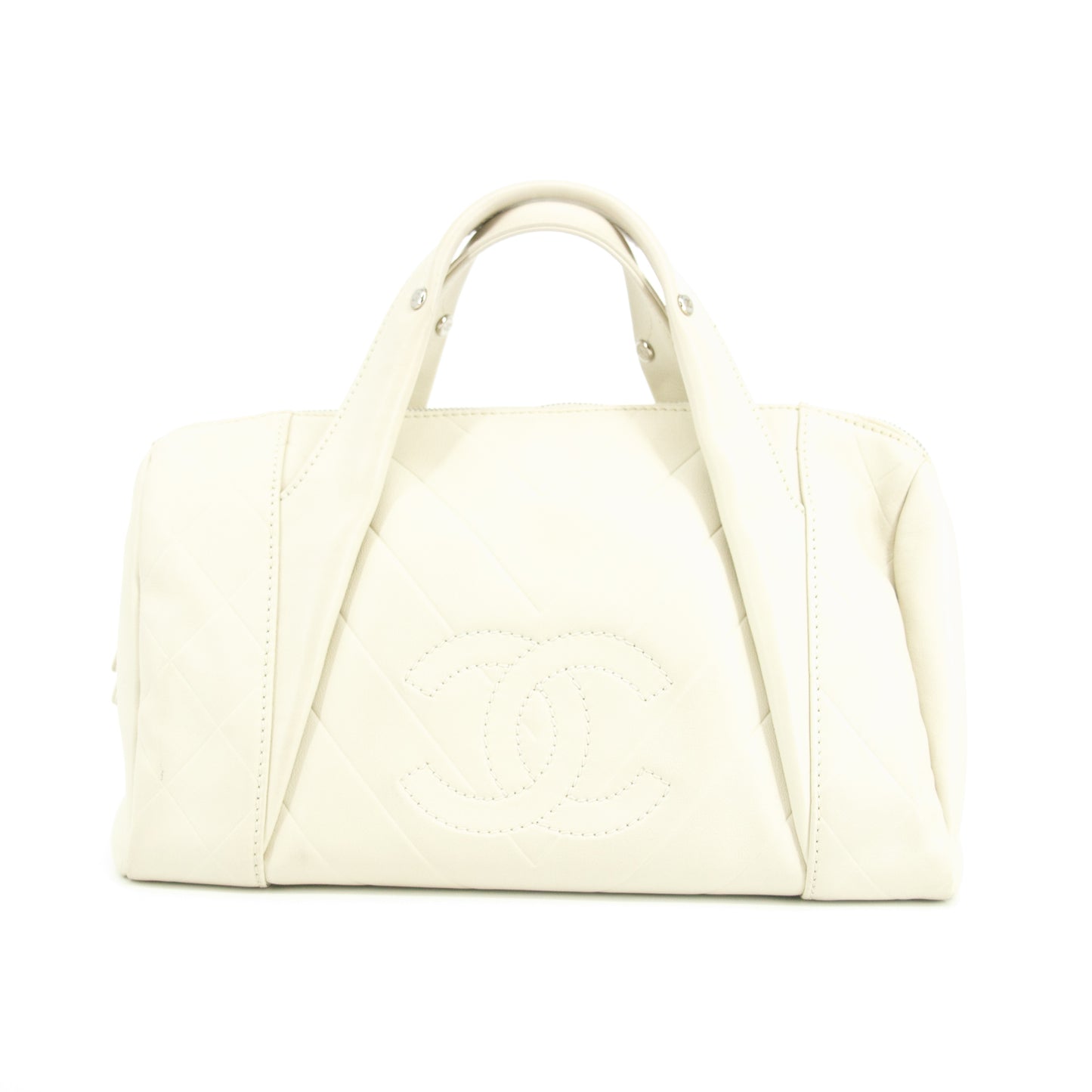 Chanel Chevron V Stitch Ivory Mini Boston Bag 10 Series #2711