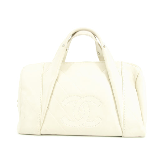 Chanel Chevron V Stitch Ivory Mini Boston Bag 10 Series #2711