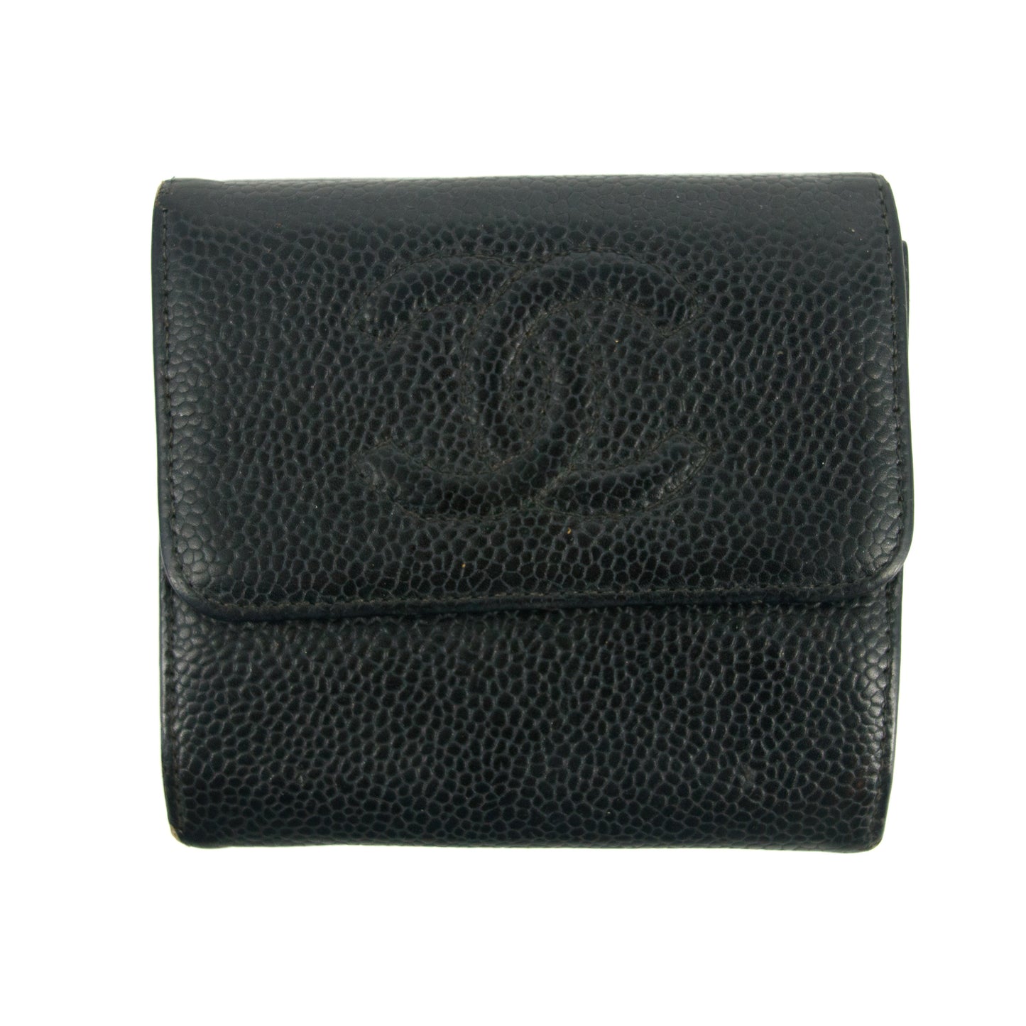 Chanel CC Timeless Black Caviar Compact Wallet #3005