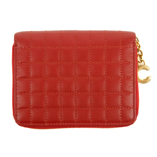 Celine Paris Red Checkered Quilt Compact Wallet #3036