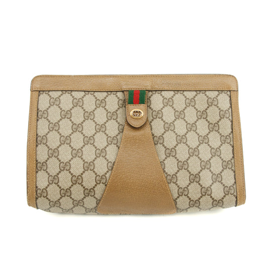 Gucci GG Supreme Web Sherry Line Clutch Bag Beige #3061