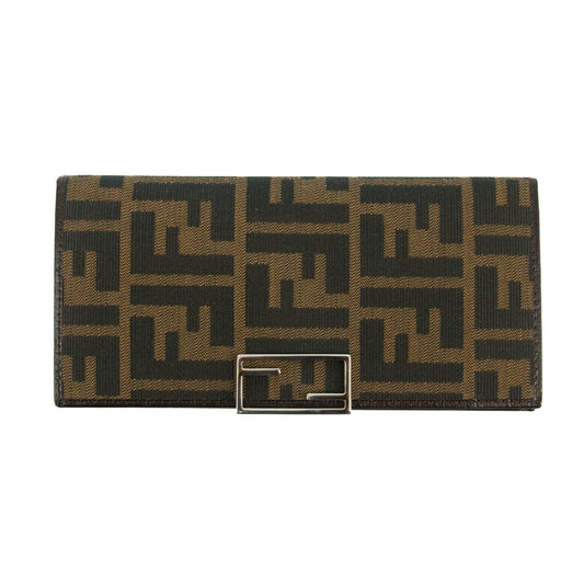 Fendi Zucca FF Canvas Clip Long Wallet Brown #3116