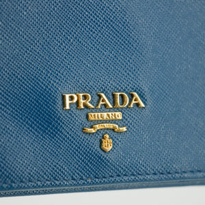 Prada Blue Saffiano Lux Leather Trifold Wallet  #3143