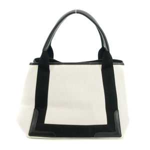 Balenciaga Logo White / Black Canvas Cabas Tote Bag-#3163