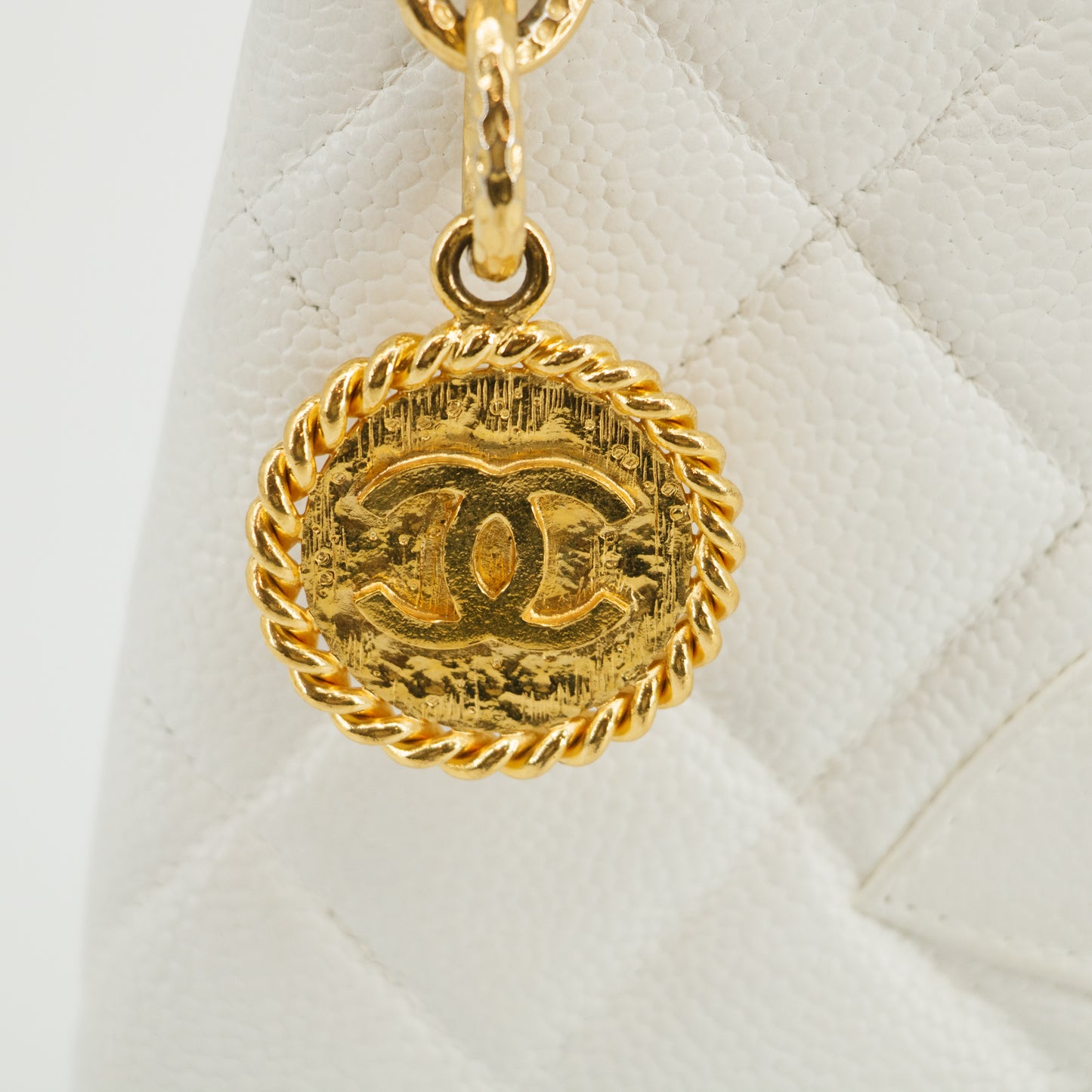 Chanel Caviar Skin Reprint Medallion Tote Bag White 4 Series #3174