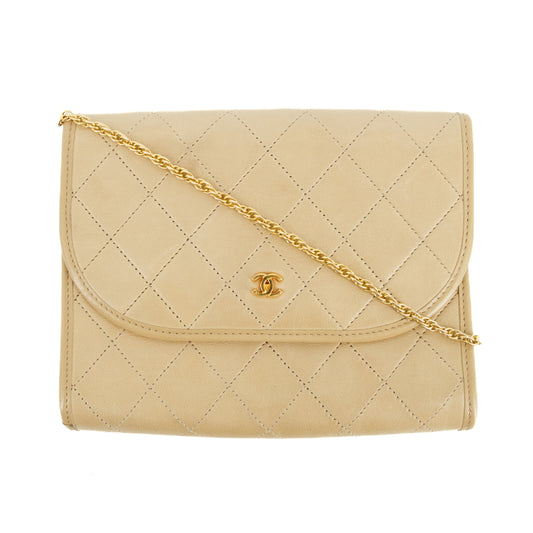 Chanel Coco Mark Mini Quilted Push Lock Chain Shoulder Bag Beige #3238