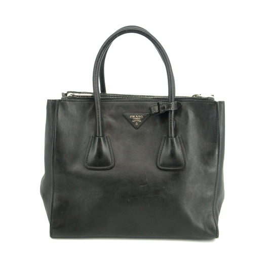 Prada Glaze Calf Black City Twin Pocket Tote Bag #3340
