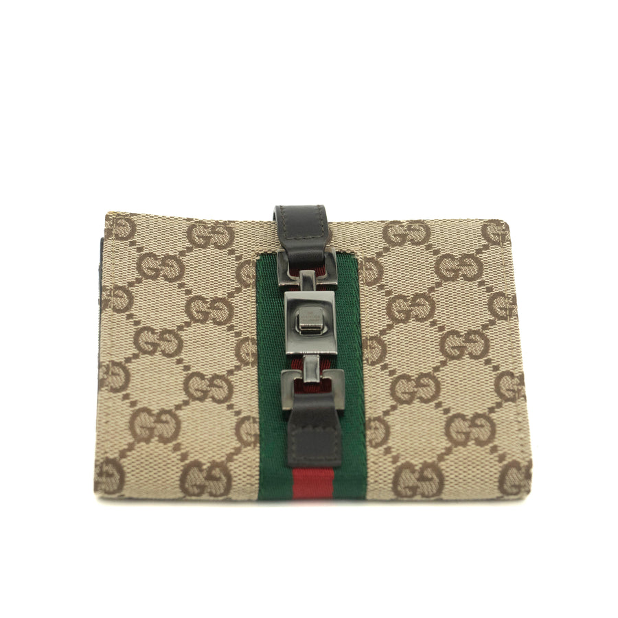 Gucci GG Canvas Sherry Line Jackie Compact Wallet #3539