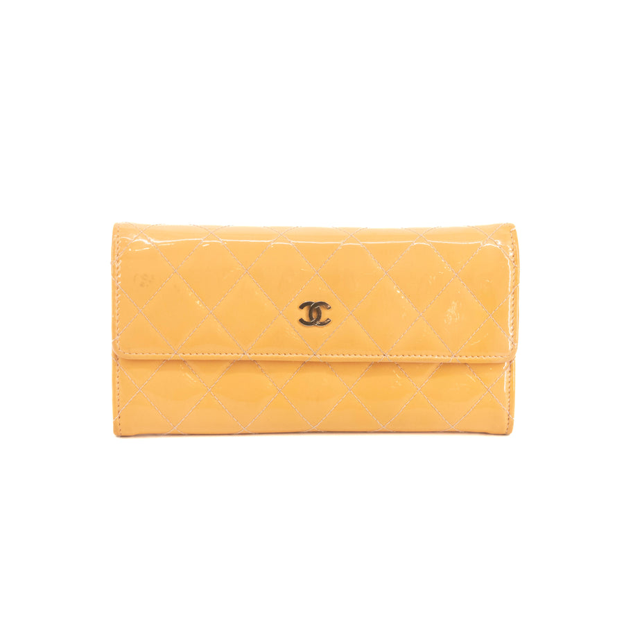 Chanel CC Cocomark Patent Orange Long Wallet #3694
