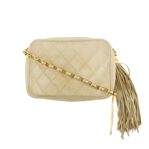 Chanel Matelasse Quilted Lambskin Beige Tassel Camera Shoulder Bag #3770