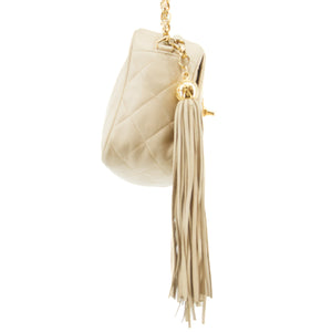 Chanel Matelasse Quilted Lambskin Beige Tassel Camera Shoulder Bag #3770