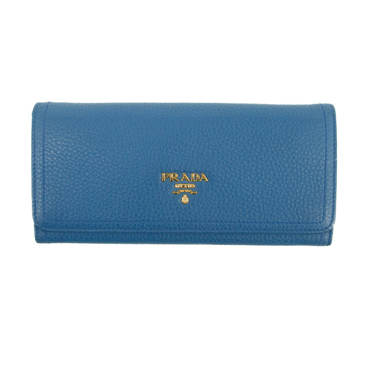 Prada Vitello Daino Blue Continental Flap Long Wallet #3823