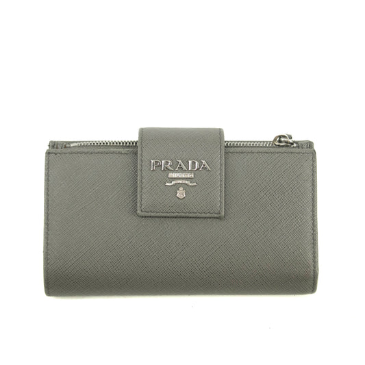Prada Saffiano Leather Grey Metal Medium Wallet #3918