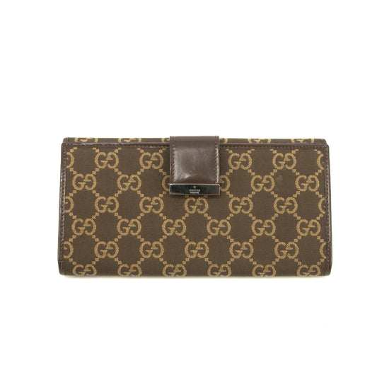 Gucci GG Logo Brown Canvas x Leather Long Wallet #3922